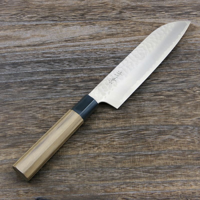 清兼 和三徳包丁 両刃 165mm V金10号 三層鋼 槌目仕上げ 八角クルミ柄 全体