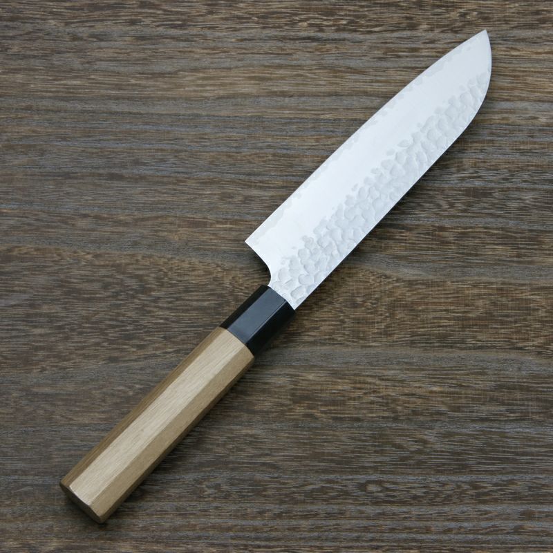 清兼 和三徳包丁 両刃 165mm V金10号 三層鋼 槌目仕上げ 八角クルミ柄 裏