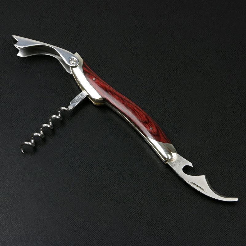 ATHRO アスロ ソムリエナイフ 赤合板 ステンレスブレード シングルアクション 開き