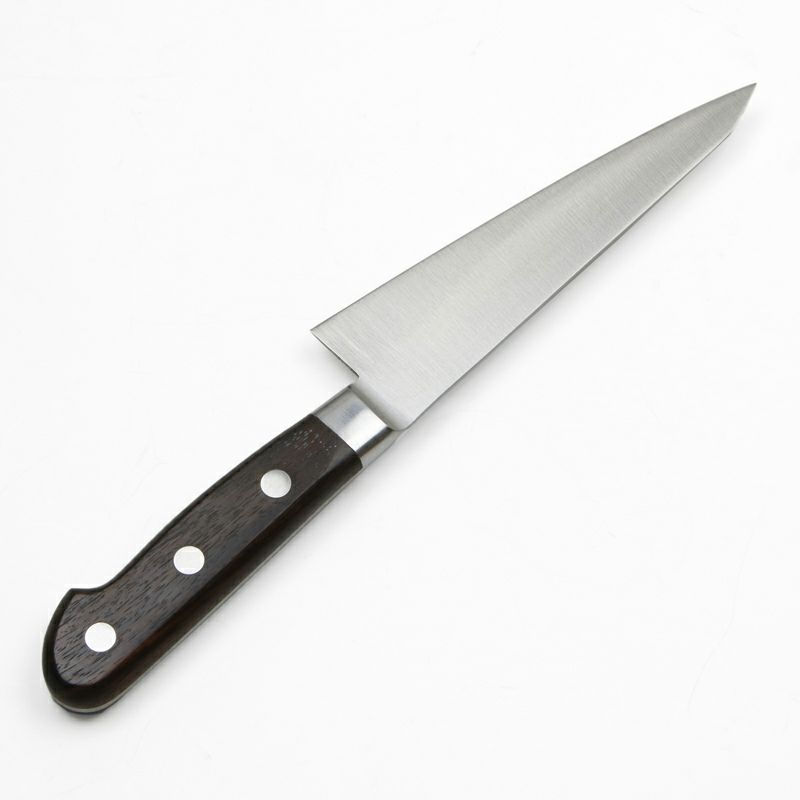 直澄作 骨スキ包丁 角型 片刃 150mm 全鋼 共口金付 朱丹柄 裏