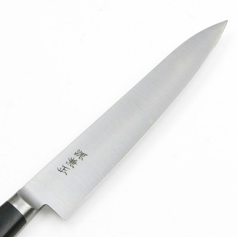 源 兼正 ペティ 両刃 150mm 全鋼 口金付き 黒合板柄 本刃付仕様 刃先