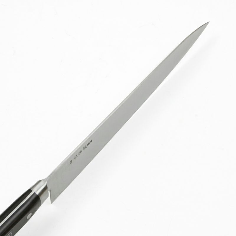 源 兼正 牛刀 両刃 270mm 全鋼 口金付き 黒合板柄 本刃付仕様 峰