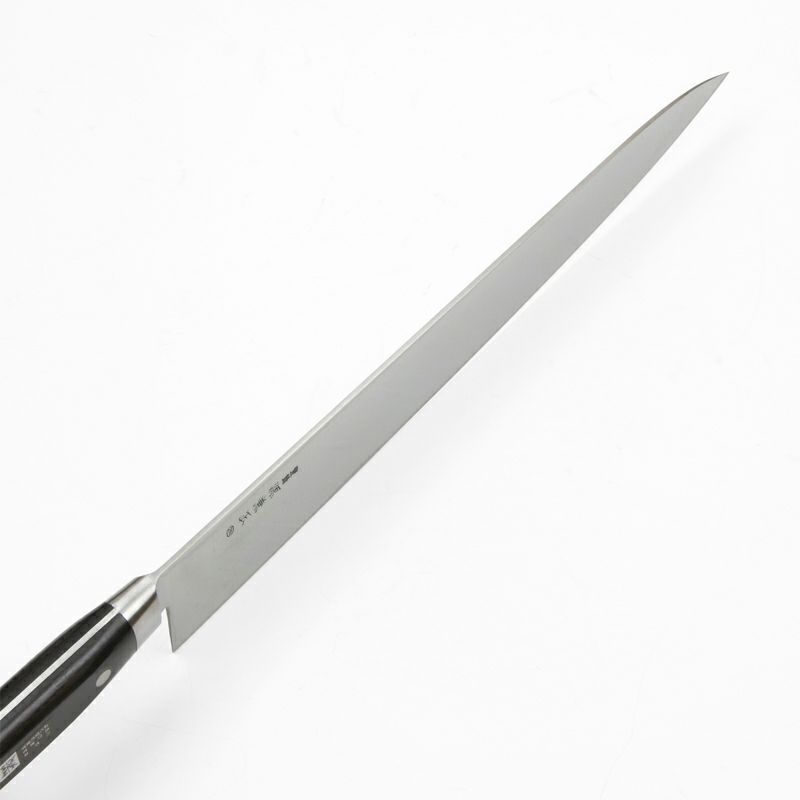 源 兼正 牛刀 両刃 300mm 全鋼 口金付き 黒合板柄 本刃付仕様 峰