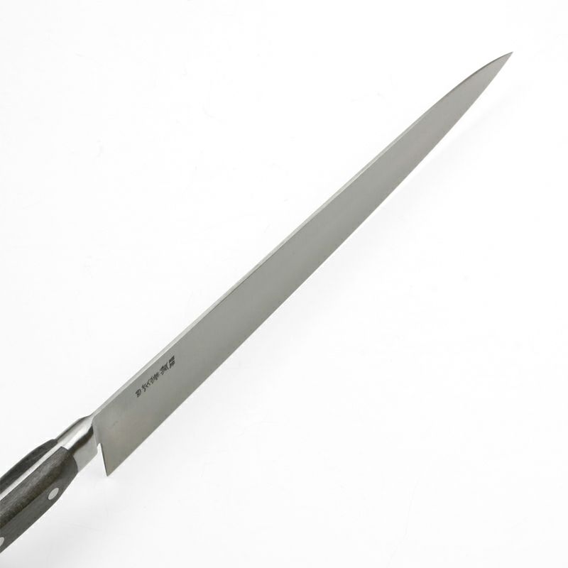 源 兼正 牛刀 両刃 330mm 全鋼 口金付き 黒合板柄 本刃付仕様 峰