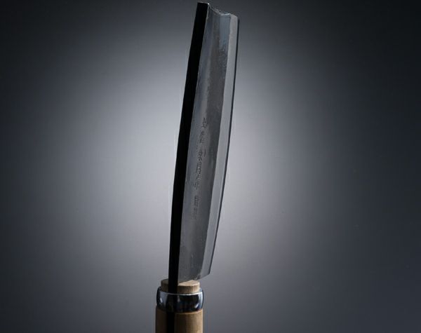 東周作 極上 枝打鉈 改良型500g 青紙鋼 鞘付き 表