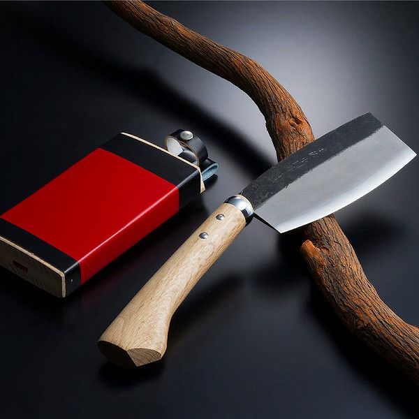 東周作 極上 枝打鉈 オタフク型500g 青紙鋼 鞘付き 全体