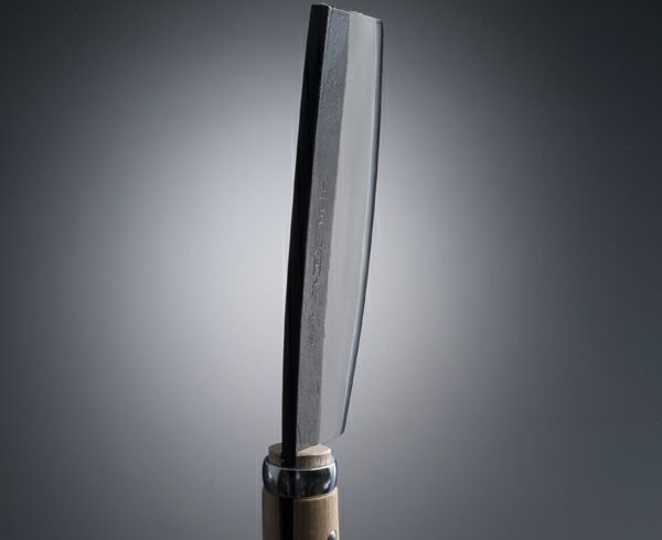 東周作 極上 枝打鉈 オタフク型500g 青紙鋼 鞘付き 表