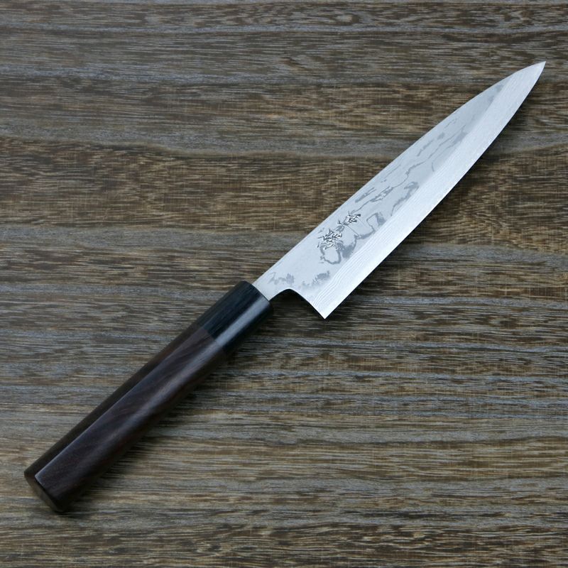 重勝 貝裂き包丁 片刃 150mm 白紙鋼 鋼付 積層鋼 八角紫檀柄 全体