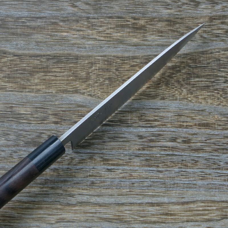 重勝 貝裂き包丁 片刃 150mm 白紙鋼 鋼付 積層鋼 八角紫檀柄 峰