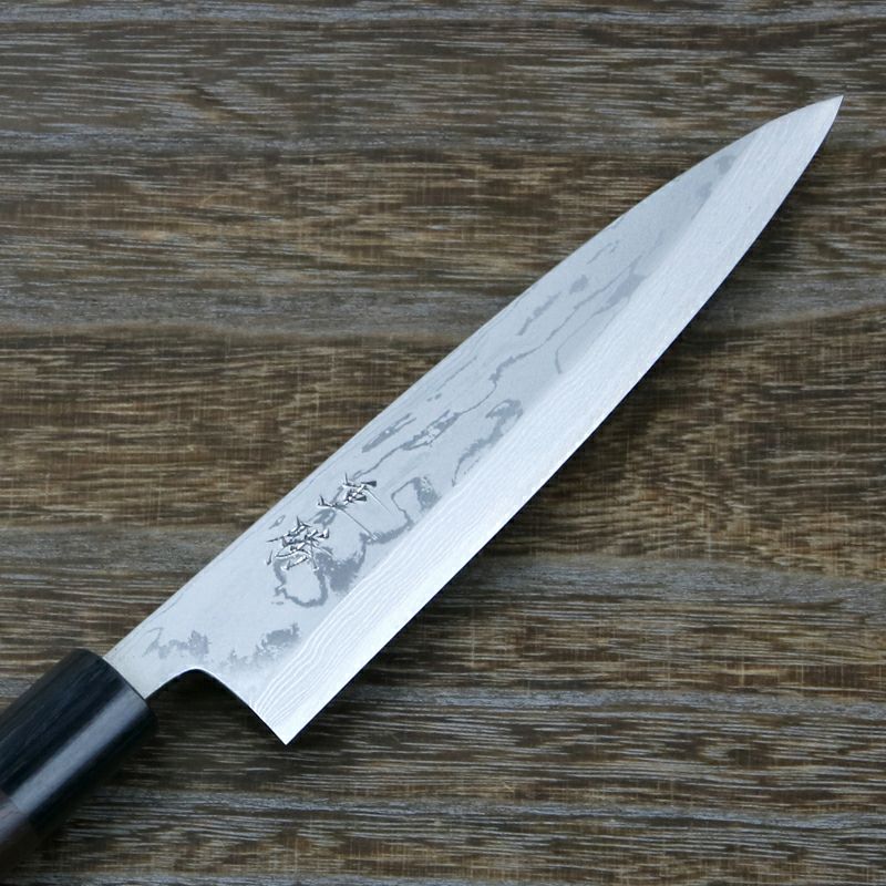 重勝 貝裂き包丁 片刃 150mm 白紙鋼 鋼付 積層鋼 八角紫檀柄 刃