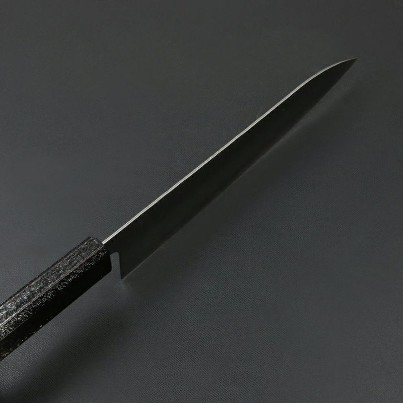 和牛刀 210mm 両刃 スウェーデン鋼 和紙地 33層ダマスカス模様 暗銀漆柄 峰