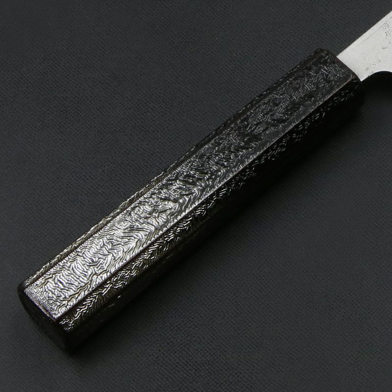 和牛刀 210mm 両刃 スウェーデン鋼 和紙地 33層ダマスカス模様 暗銀漆柄 柄