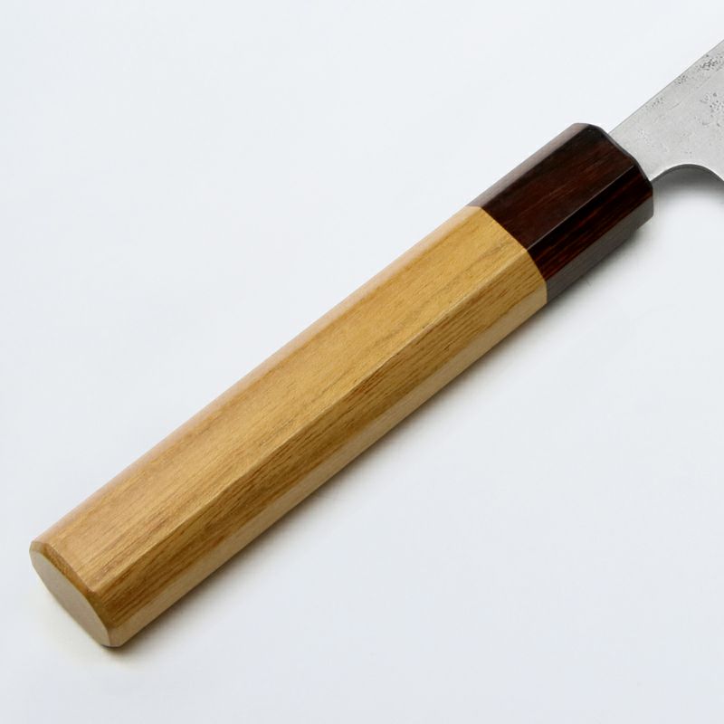 和牛刀 210mm 両刃 スウェーデン鋼 和紙地 33層ダマスカス模様 八角ケヤキ柄 柄