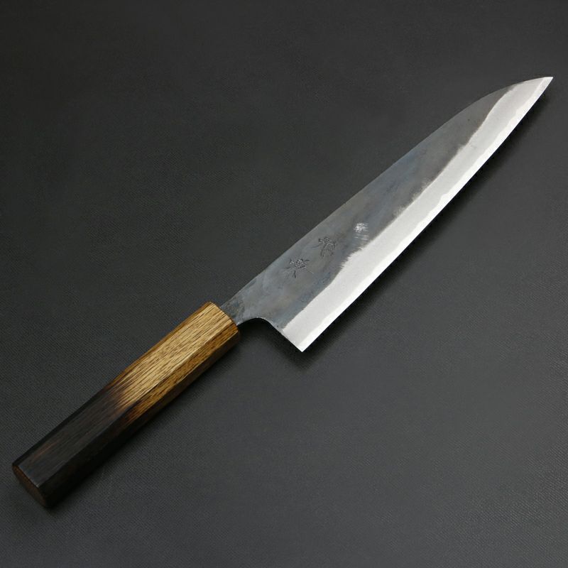 元兼 和牛刀 210mm 両刃 青紙スーパー 割込み 黒打ち仕上げ 焼き漆柄 短柄仕様 土佐打ち刃物 極上品 全体