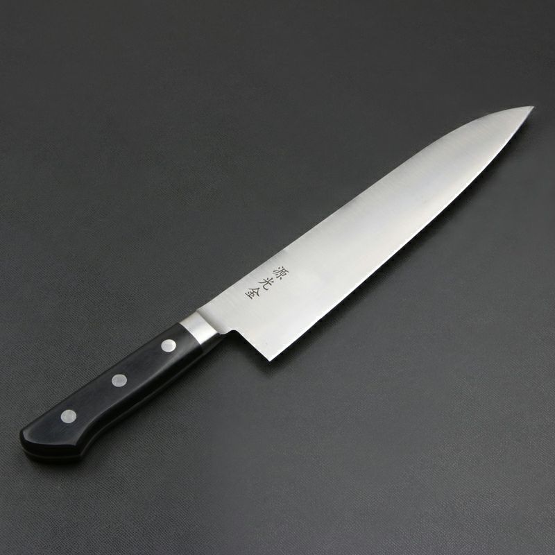 源光金 牛刀 両刃 240mm 日本鋼 共口金付き 黒合板柄 規格外品 全体