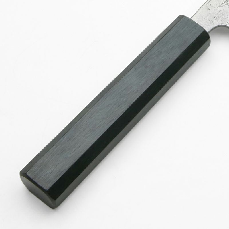 重勝 三徳包丁 165mm 両刃 スウェーデン鋼 和紙地 33層ダマスカス模様  燦藍柄 柄