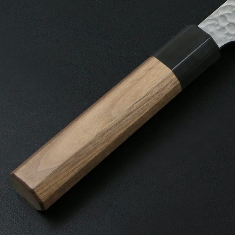 宏之作 和三徳包丁 170mm 両刃 粉末ハイス HAP40鋼 割込み ステンレス 槌目仕上げ 八角ウォルナット柄 柄