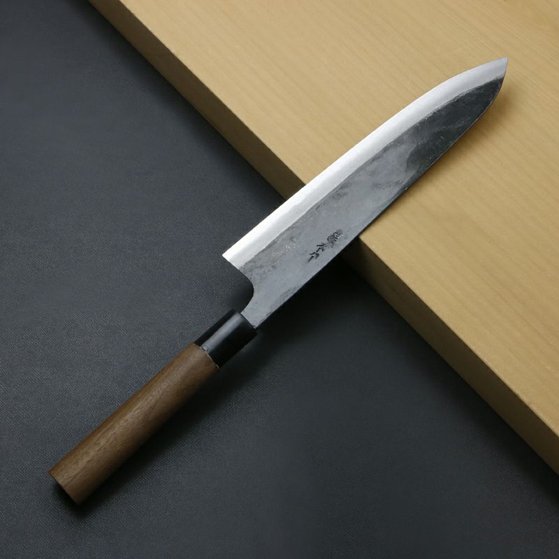 東周作 和牛刀 210mm 両刃 青紙スーパー 割込み 黒打ち仕上げ クルミ柄