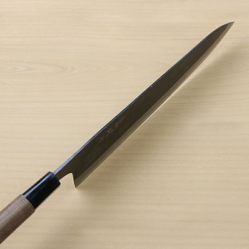 東周作 和牛刀 210mm 両刃 青紙スーパー 割込み 黒打ち仕上げ クルミ柄