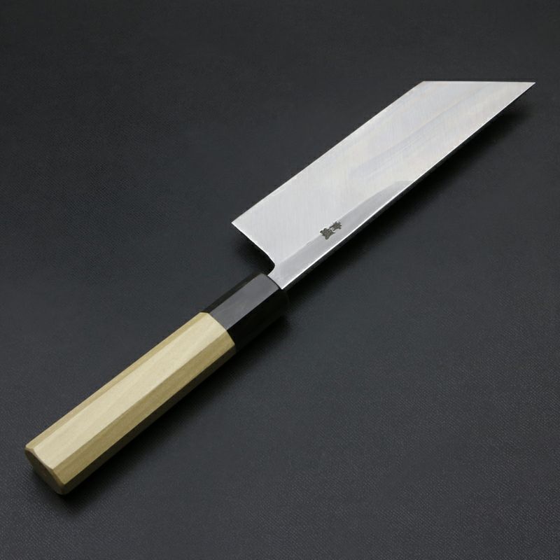 東周作 鰻裂き包丁 片刃 165mm 江戸裂き 関東型 青紙2号 付け鋼 磨き仕上 八角水牛柄 裏