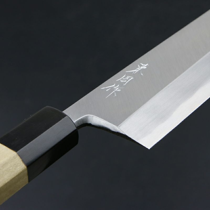 東周作 鰻裂き包丁 片刃 165mm 江戸裂き 関東型 青紙2号 付け鋼 磨き仕上 八角水牛柄 拡大