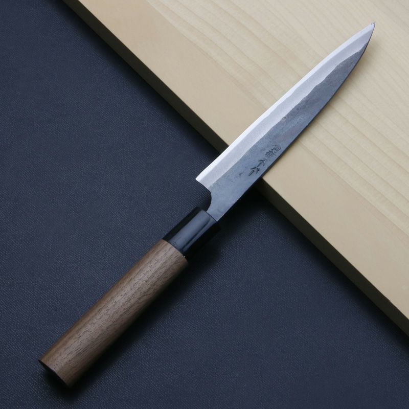 清兼 柳刃包丁 150mm 両刃 青紙スーパー 割込み 黒打ち仕上げ クルミ柄 規格外品 裏