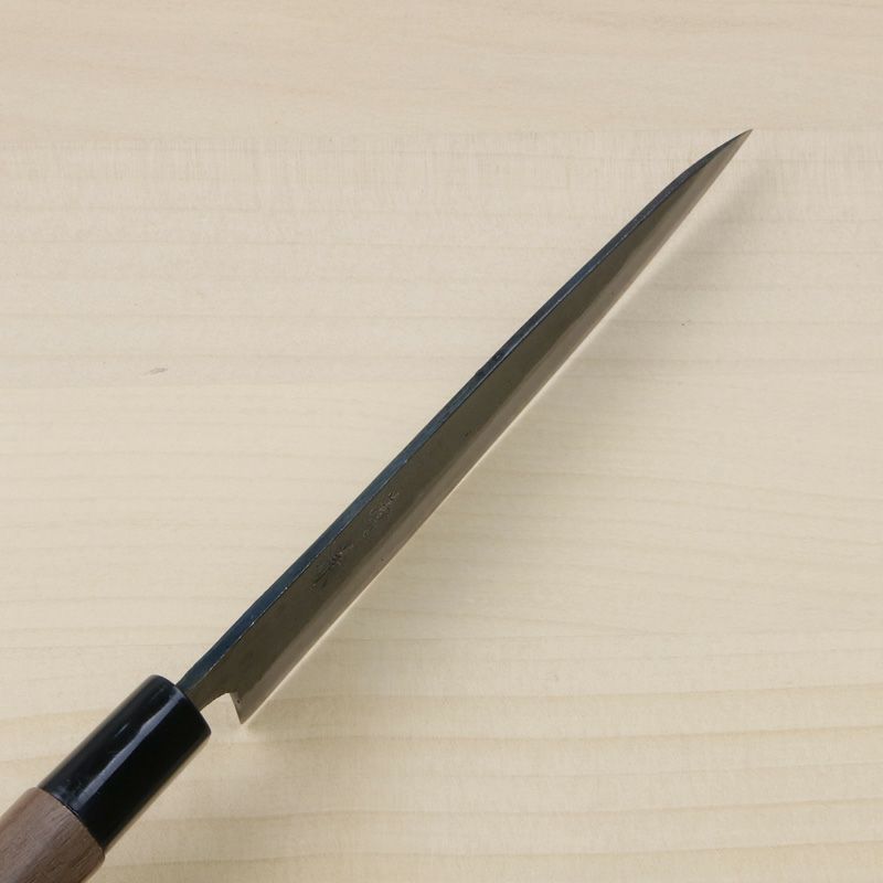 清兼 柳刃包丁 150mm 両刃 青紙スーパー 割込み 黒打ち仕上げ クルミ柄 規格外品 峰