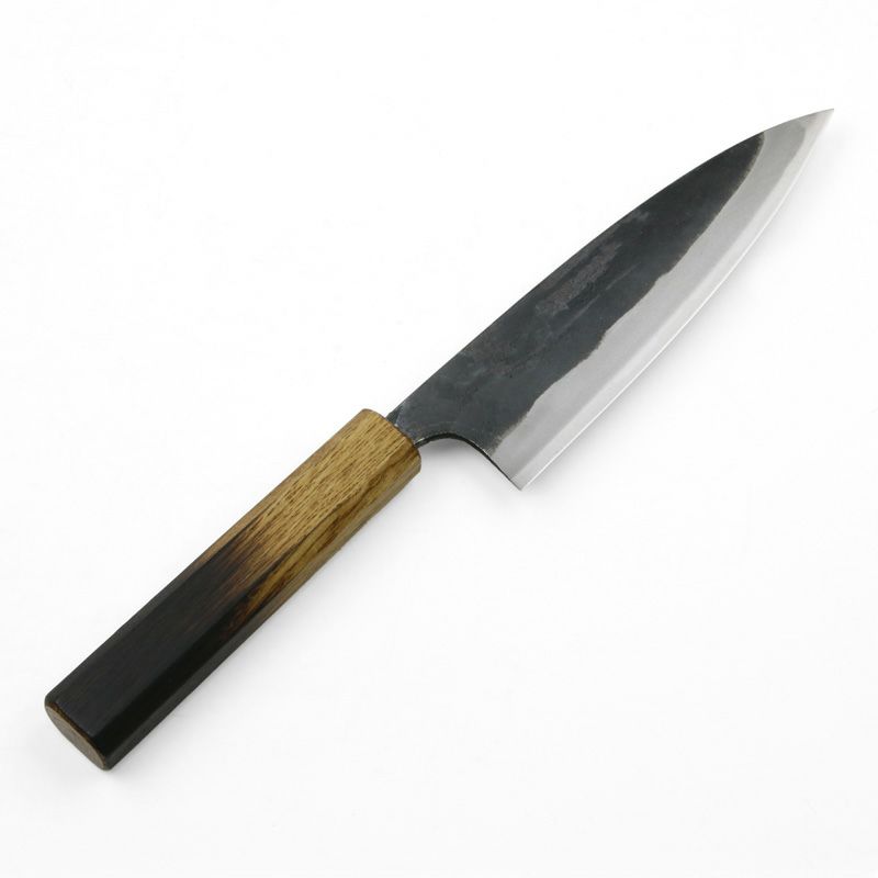 土佐型 舟行包丁 165mm 両刃 白紙鋼 割込み 黒打ち仕上げ 焼漆柄 土佐打ち刃物 極上品 規格外品 全体