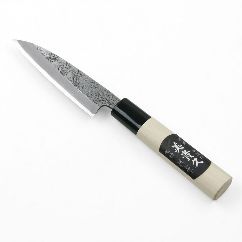 美貴久 万能包丁 片刃 105mm 白紙2号 鋼付 槌目仕上げ 左利き用 全体