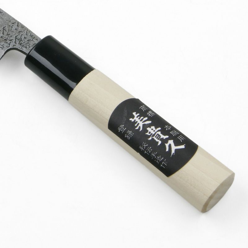 美貴久 万能包丁 片刃 105mm 白紙2号 鋼付 槌目仕上げ 左利き用 柄