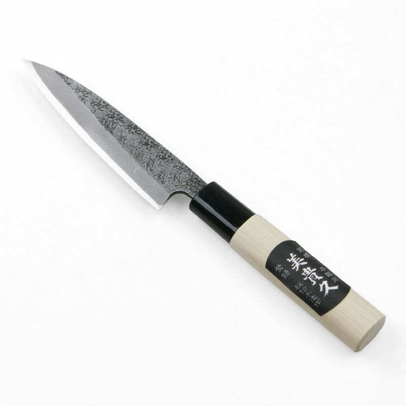 美貴久 万能包丁 片刃 120mm 白紙2号 鋼付 槌目仕上げ 左利き用 全体