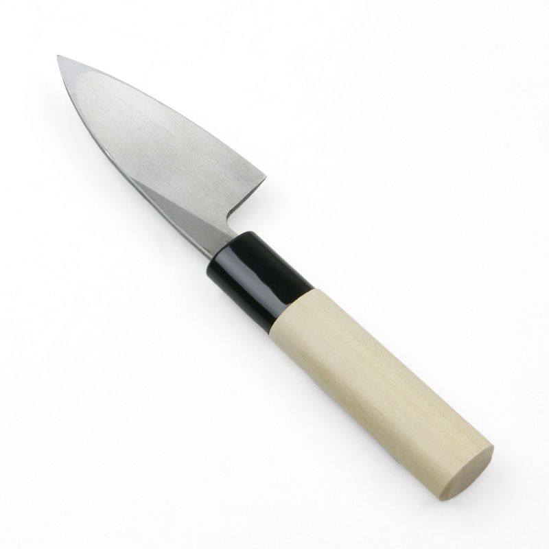 美貴久 小出刃包丁 片刃 75mm 白紙2号 鋼付 槌目仕上げ 左利き用 裏