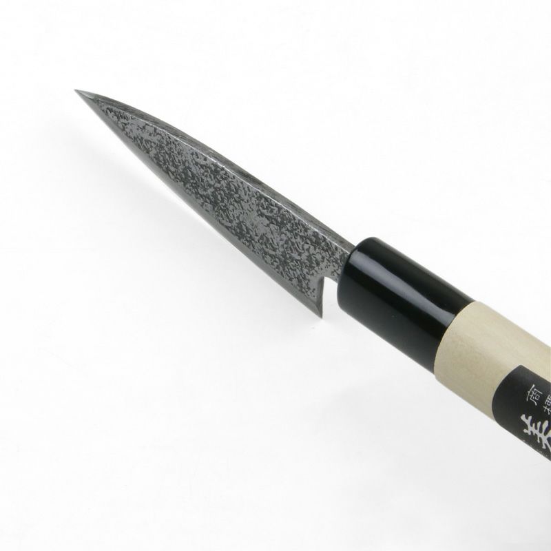 美貴久 小出刃包丁 片刃 75mm 白紙2号 鋼付 槌目仕上げ 左利き用 峰