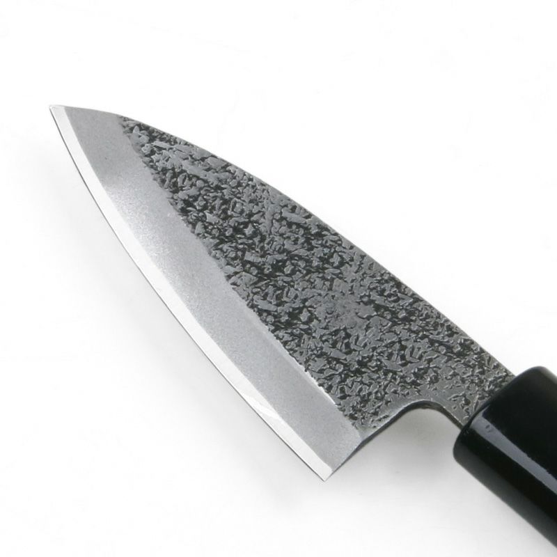 美貴久 小出刃包丁 片刃 75mm 白紙2号 鋼付 槌目仕上げ 左利き用 刃