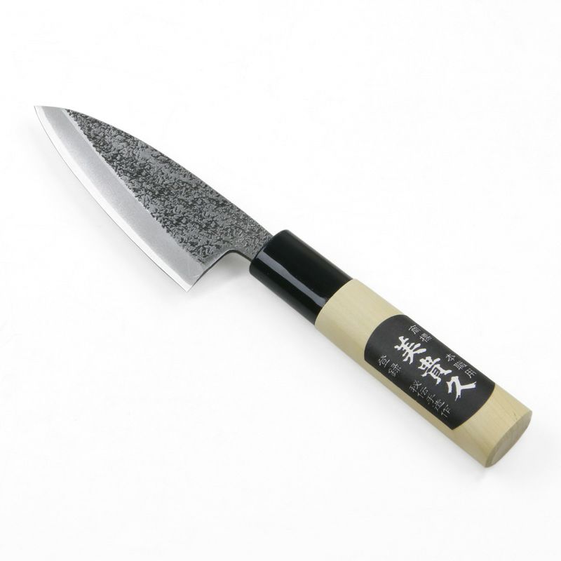 美貴久 小出刃包丁 片刃 90mm 白紙2号 鋼付 槌目仕上げ 左利き用 全体