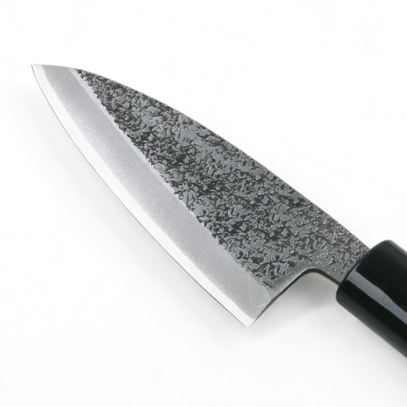美貴久 小出刃包丁 片刃 90mm 白紙2号 鋼付 槌目仕上げ 左利き用 刃
