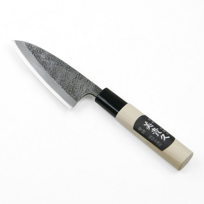 美貴久 小出刃包丁 片刃 105mm 白紙2号 鋼付 槌目仕上げ 左利き用 全体