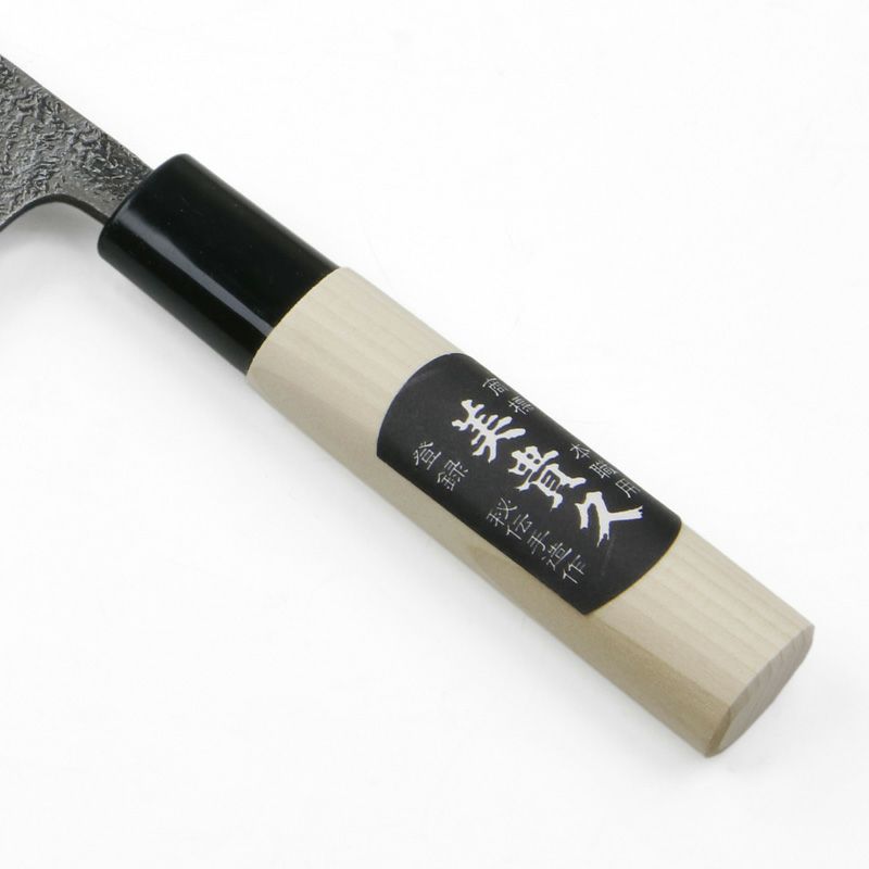 美貴久 小出刃包丁 片刃 105mm 白紙2号 鋼付 槌目仕上げ 左利き用 柄