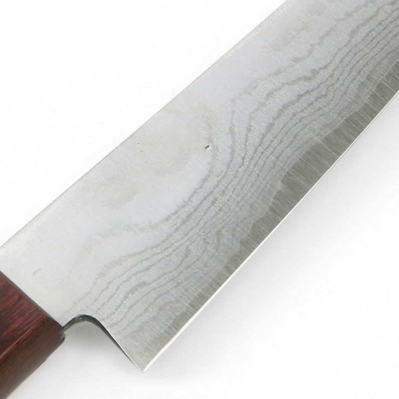 重宏別作 ペティナイフ 両刃 150mm V金10号 ステンレス ダマスカス模様 赤柄 規格外品 拡大