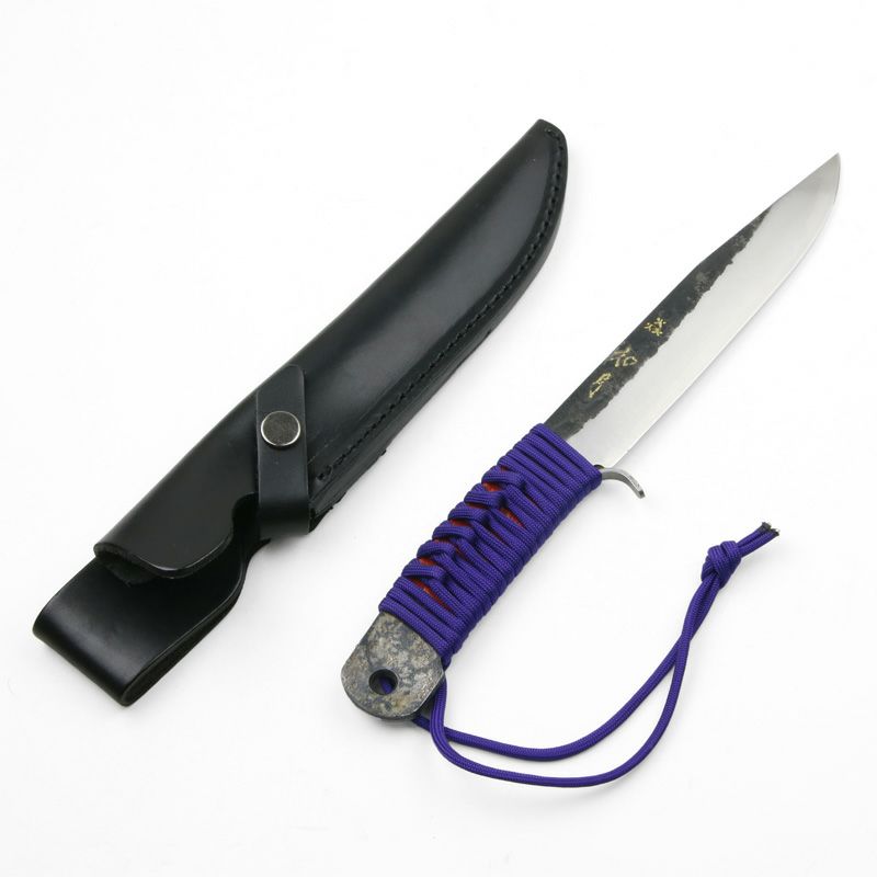 如月 青紙鋼剣ナタ 165mm ロープ巻柄 本革ケース付 規格外品 全体