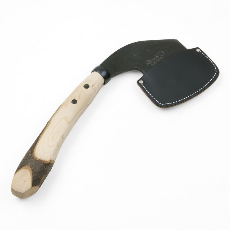 越後鉈鍛冶 味方屋作 両刃首曲り 桜柄 刃当て付ナタ 刃