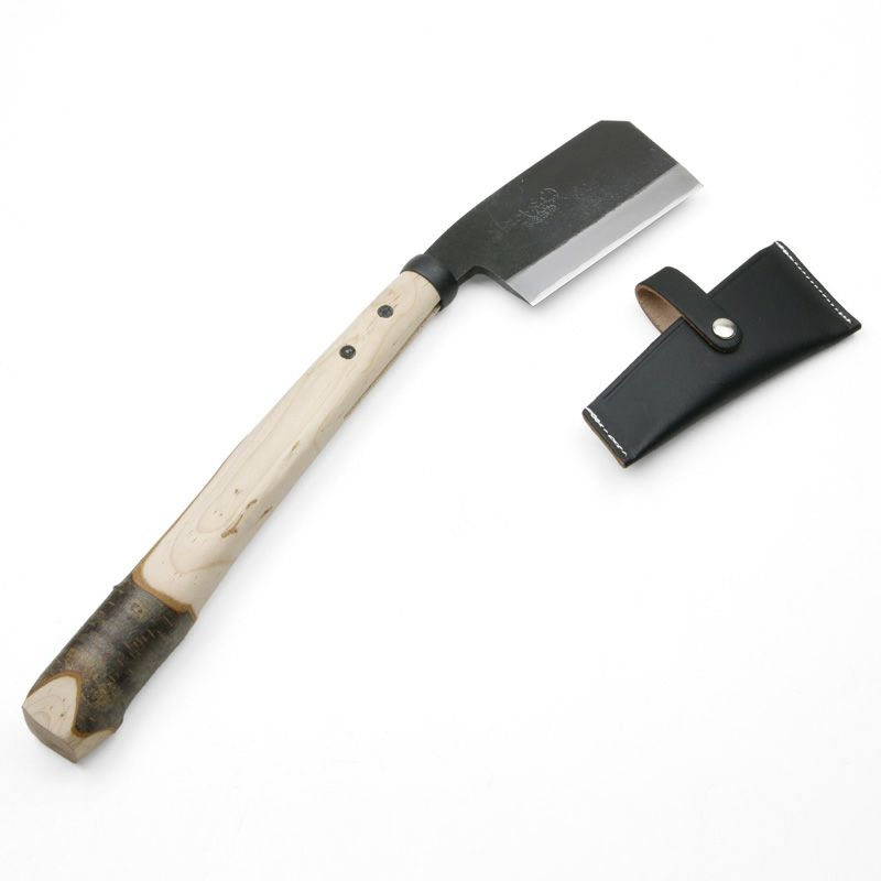 日野浦刃物工房 味方屋作 越後鍛冶鉈 両刃 東型 桜柄 刃当て付き 全体