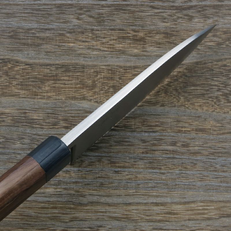 重勝 出刃包丁 片刃 180mm 白紙鋼 鋼付 積層鋼 八角紫檀柄 峰