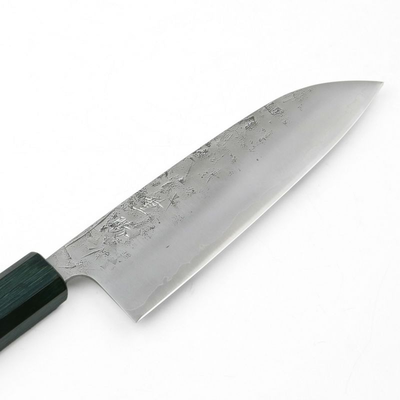 重勝 和三徳包丁 165mm 両刃 SLD複合ステン 和紙地仕上げ 八角燦藍柄 刃先